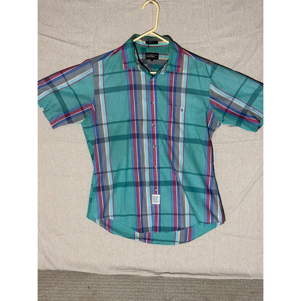 Vintage 80s Woodward & Lothrop Plaid Short Sleeve Shirt Mens Large Green Madras